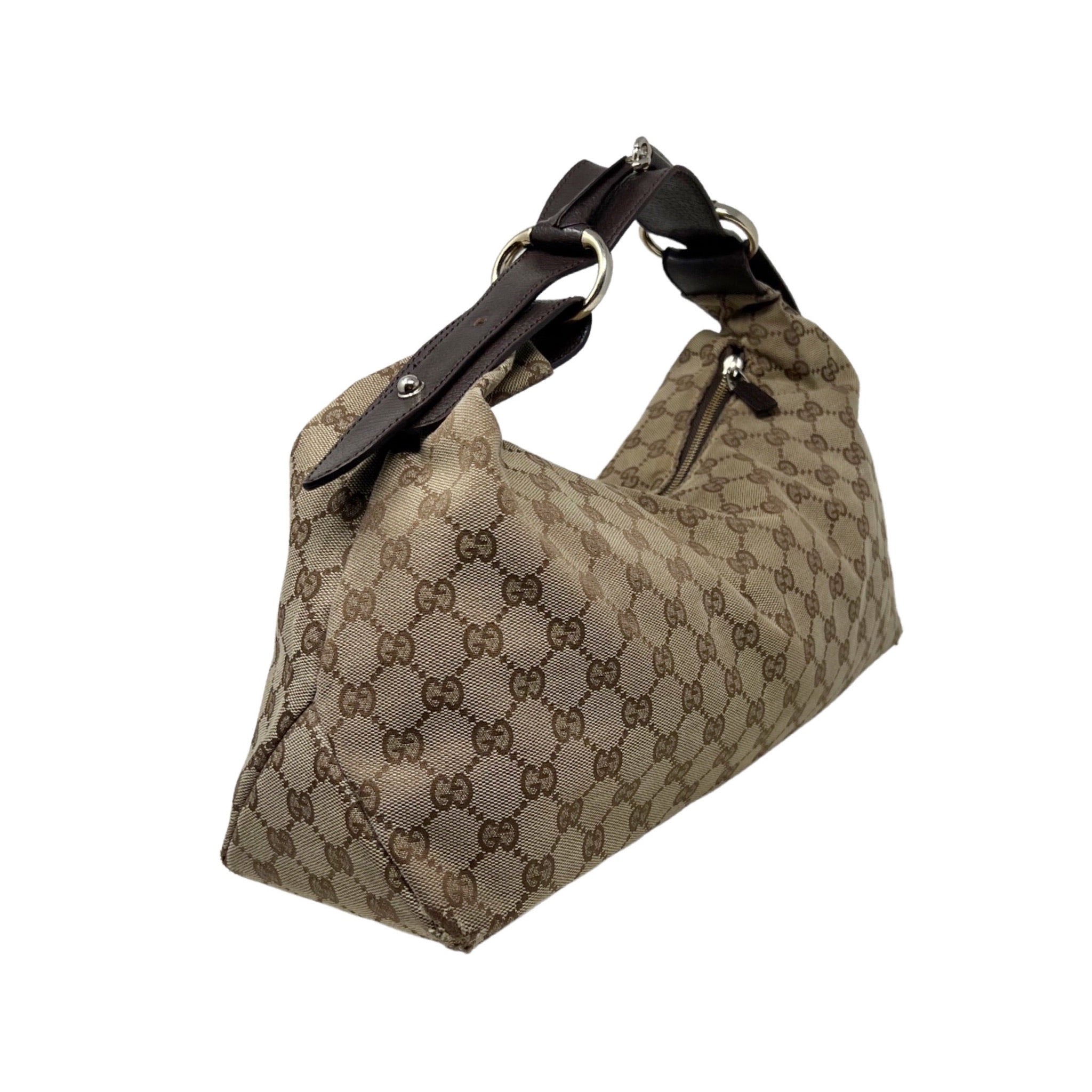 Women's brown monogram Gucci medium horse hobo shoulder bag